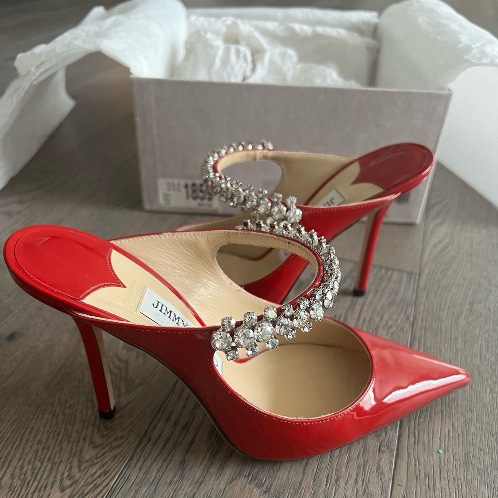 SOLD. Jimmy Choo Crystal Mules Red